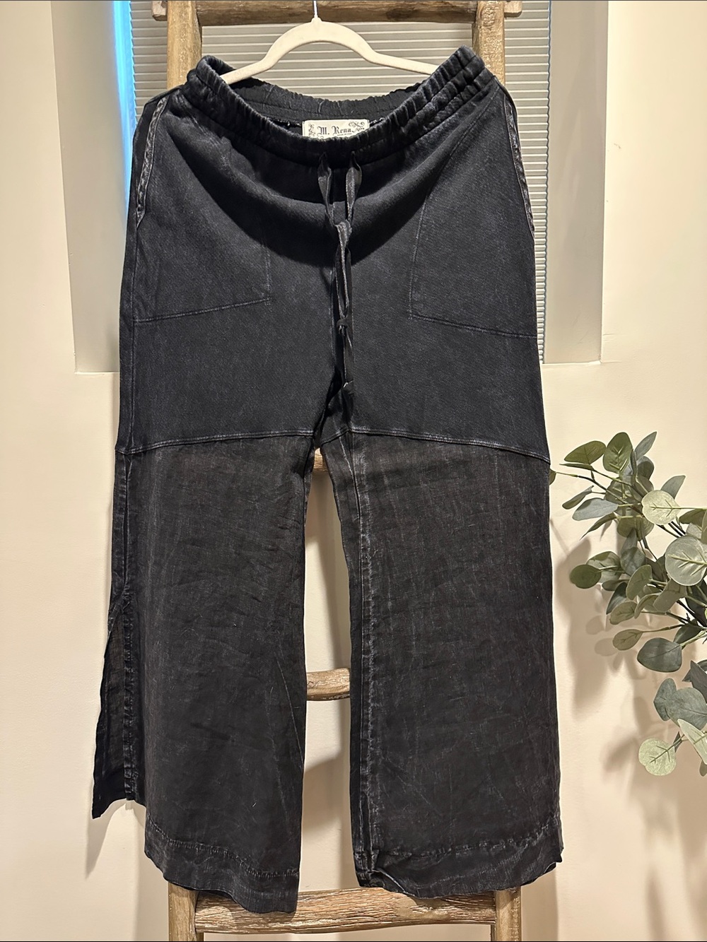 M. Rena Black Wide-Leg Drawstring Jeans - NWOT